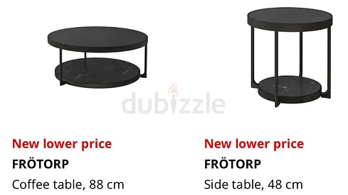 IKEA FRÖTORP coffee table (88 cm) + side table (48 cm) - black