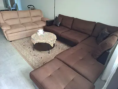3-Seater Sofa Beige Fabric + L Shape Seater Like New - 1 Month Old