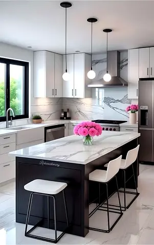 Modern Kitchen Island with Marble Top