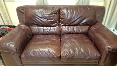 Brown Leather 3+2 Leather Seater Sofa, Used, Good Condition, Slight Discoloring. Urgent Buyer Please