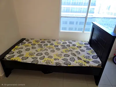 Single wooden bed frame and mattress with headboard - dark brown