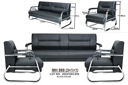 Modern Black Leather 5 Seatr Sofa Set New For Sale