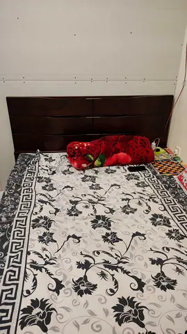 Queen size wooden headboard with mattress (used) - dark brown 160*200