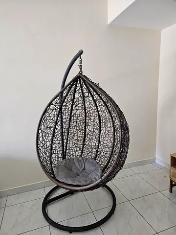 Hanging Egg Rattan Swing Chair with Stand - Single Seat