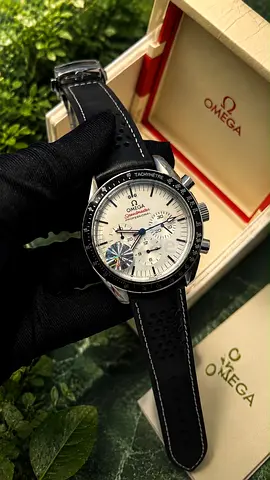 Omega Speedmaster Chronograph with White Dial and Black Leather Strap