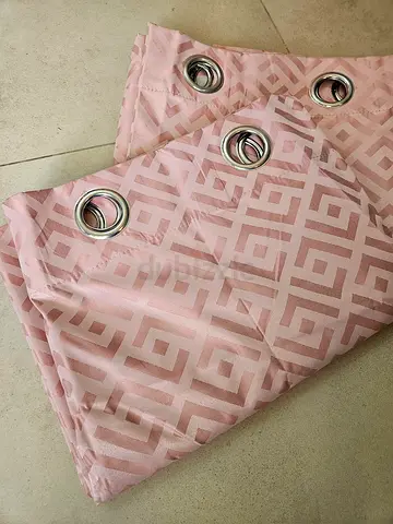 Pair of Pink Geometric Eyelet Curtains - Excellent Condition