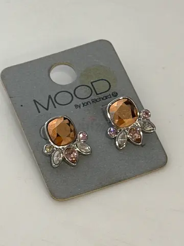 Pair of stud earrings with brown and clear crystals (new on card)