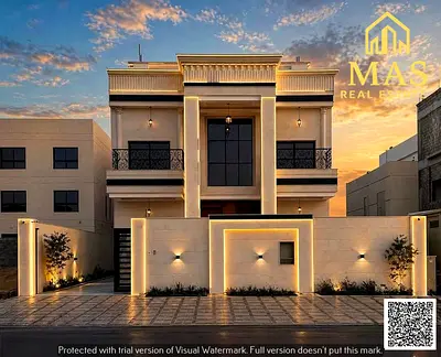 🏡 فيلا نيو كلاسيك فاخرة للبيع في الحليو سنتر – عجمان | شارع وسكة | واجهتين حجر | شامل رسوم التسجيل