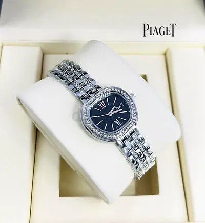 Piaget womens stainless steel watch with diamond bezel - elegant black dial