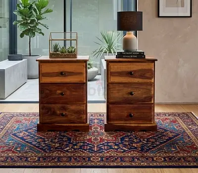 Pair of Wooden Three Drawer Nightstands