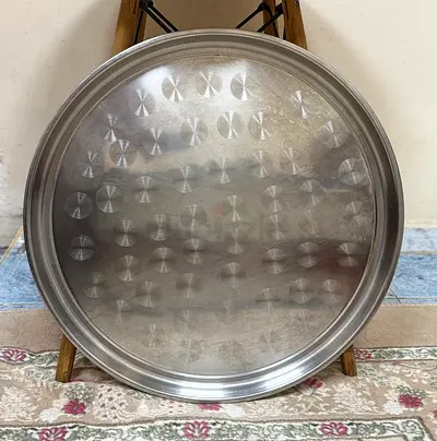 Large Round Stainless Steel Serving plate/ Arabic Majlis Tray
