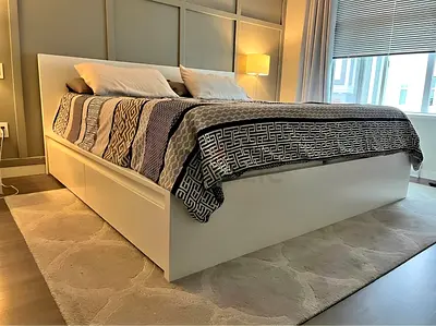 Ikea King White MALM bed frame with Ikea King mattress