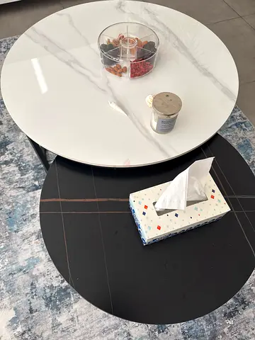 Coffee Tables Round Side Tables with Marble-effect Tops