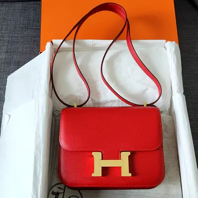 Hermes Constance 18 Rouge Casaque Gold Hardware Epsom Leather