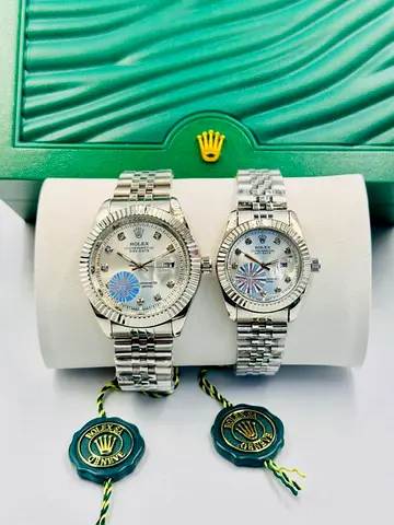 Pair of Rolex-style Stainless Steel His  Hers Watches with Jubilee Bracelet