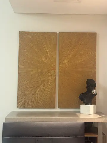 Pair of Large Textured Gold Wall Panels / Decorative Art