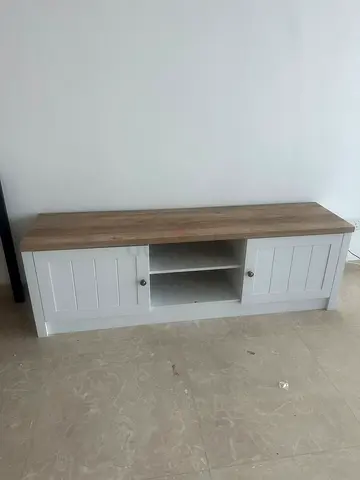 Wooden TV Unit / Media Console with Storage - White and Oak Finish