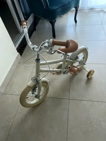 Childrens Vintage-Style Balance Bike with Training Wheels - Beige
