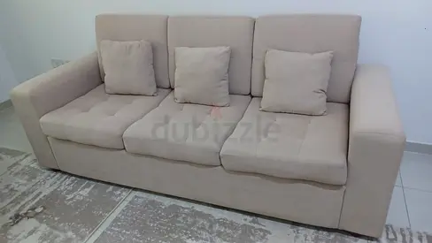 Beige 3-Seater + 2-Seater Fabric Sofa with Cushions - Good Condition.