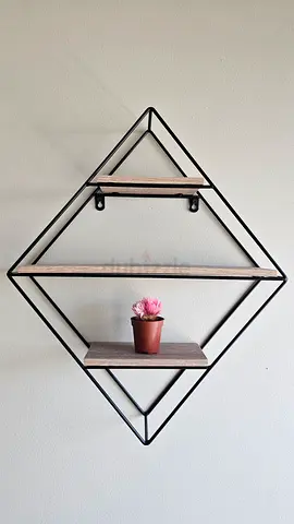 Black Metal Diamond Wall Shelf with Wooden Planks