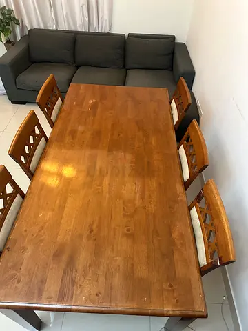 Solid Wood Dining Table with 6 Chairs — Good Condition