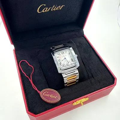 Cartier Stainless Steel  Yellow Gold Tank Watch with Box