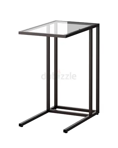 Modern Glass Top C-Shaped Side Table (black Metal Frame)