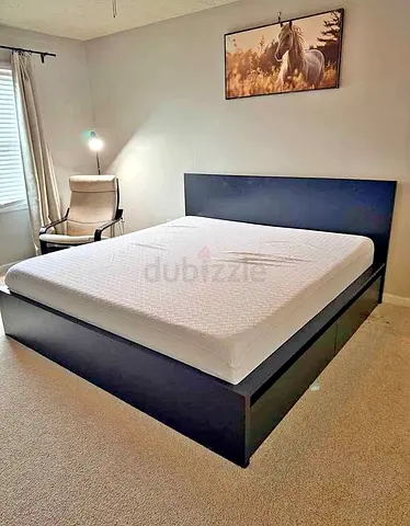 Ikea King Black Malm bed frame with Ikea King mattress