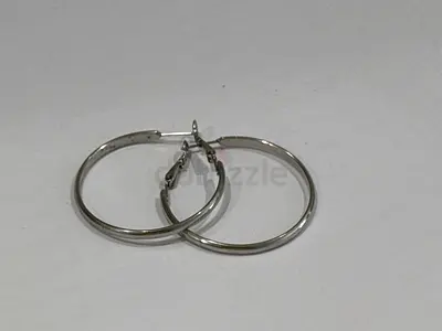 Simple silver-tone hoop earrings - medium size, pre-owned