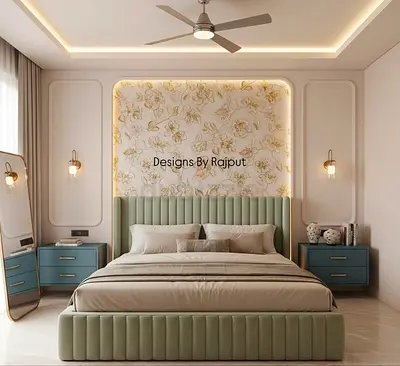 Modern Upholstered Bed Set with Fluted Headboard