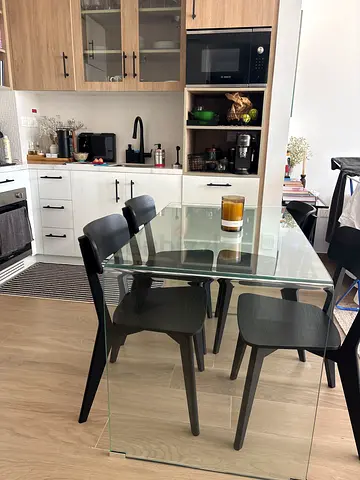 Glass Top Dining Table with 4 Chairs - Modern Set