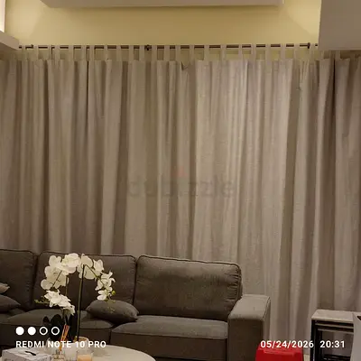 Full-length beige fabric curtains - pair