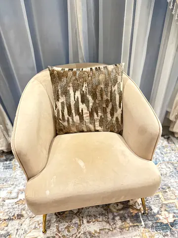 Beige Velvet Accent Armchair with Embellished Decorative Cushion for free