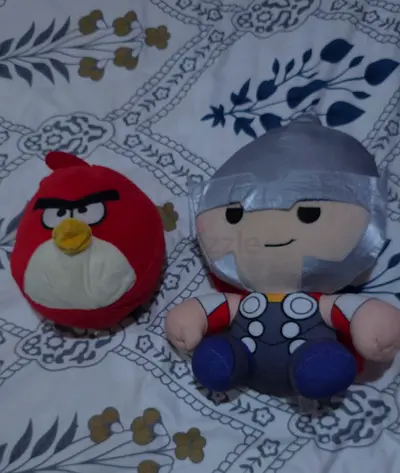 Set of 2 Plush Toys - Angry Birds red bird and Thor-style character