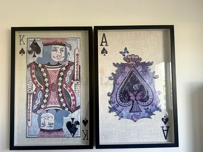 Set of 2 Framed Playing Card Wall Art (King  Ace) - Purple Theme