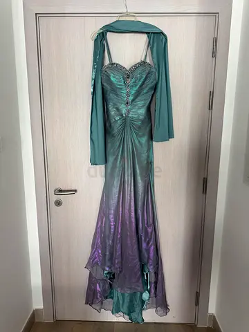 Seafoam Green Iridescent Evening Gown with Shawl - Size Unknown