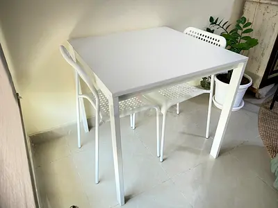 IKEA White Dining Table with 2 Matching White Chairs + other two chairs