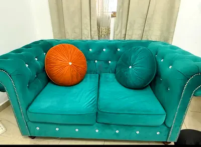 Teal Velvet Chesterfield Sofa with Crystal Details