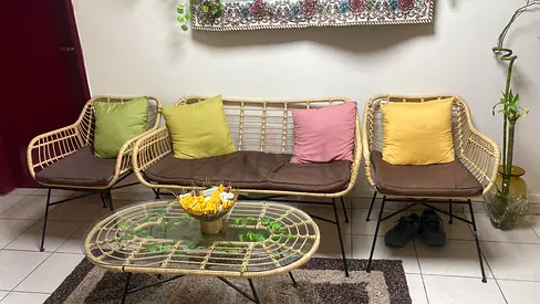 Cane chairs with table