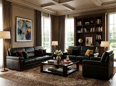 Black Leather Sofa Set 3+2+1 Seater