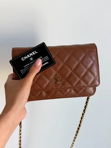 Chanel caviar brown quilted leather chain wallet - authentic preloved (Original color was black)