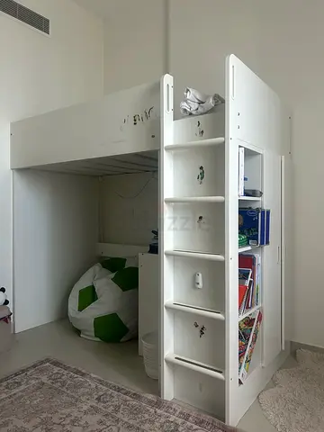 White  Loft Bed with Built-in Shelves and Wardrobe -  very Good Condition