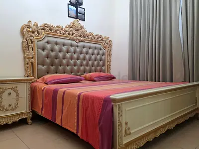 King-Size Bed with mattress dressing table and side tables - Classic Carved Design