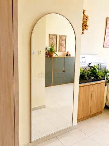 Full-Length Arched Wall Mirror — Beige Frame