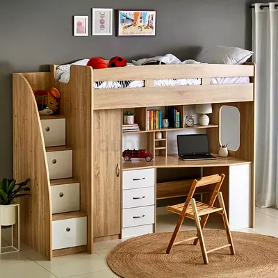 Modern Kids Loft Bed with Integrated Desk and Storage
