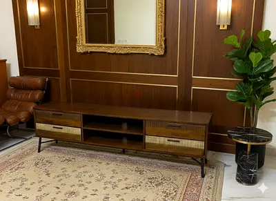 Wooden TV Cabinet / Media Unit with Drawers - Solid Dark Finish