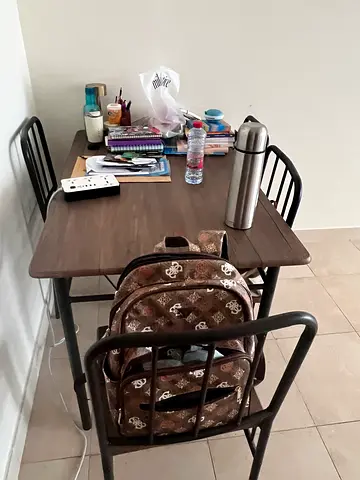 Small wooden dining table with 4 metal chairs - used