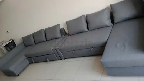 Ikea Large L-shaped Grey Fabric Sofa with Storage — Good Condition