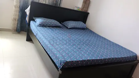 Used Queen Size Wooden Bed Frame with Mattress - black