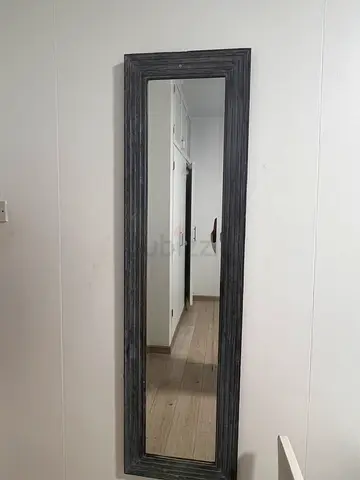 Full-Length Wall Mirror with Wide Grey Wooden Frame - Good condition